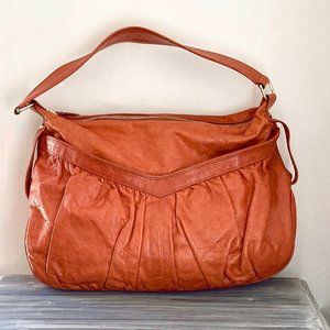 Lauren Merkin orange genuine leather shoulder bag zip top